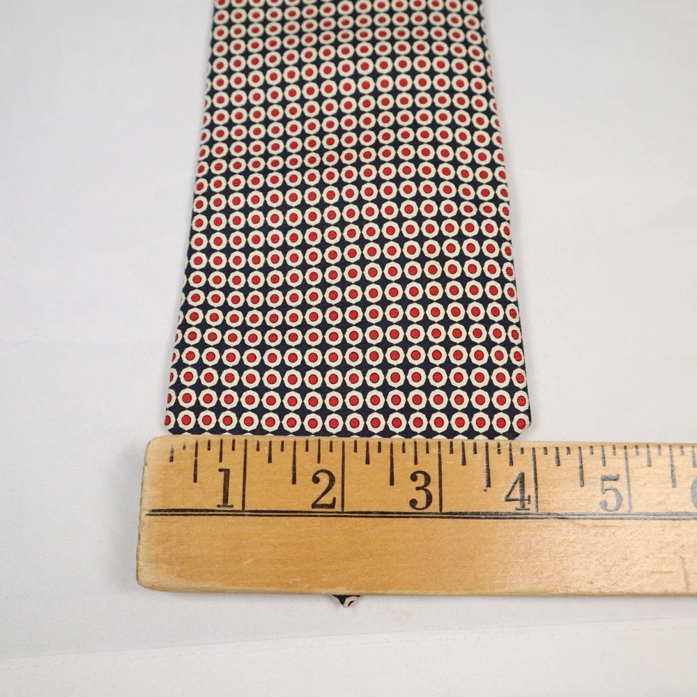 Polo‎ Ralph Lauren Navy Red Polka Dot Geometric Silk Necktie Made by Hand USA